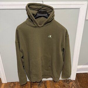 Champion Classic Fleece Hoodie Men Size XXL Olive Green Kangaroo Pocket Spellout
